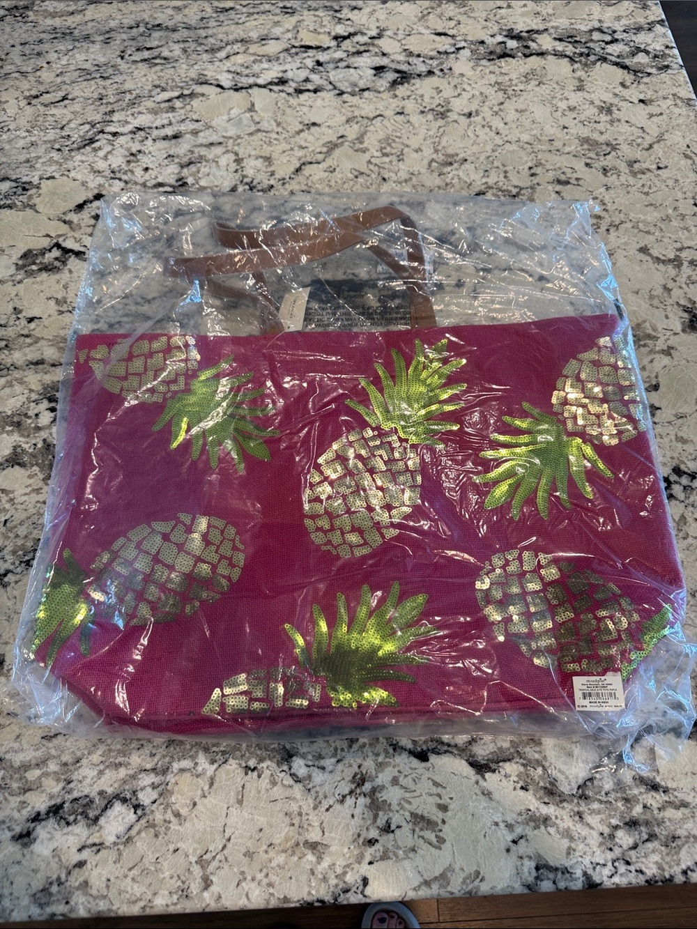 Mudpie Pink Pineapple Print jute Tote Bag